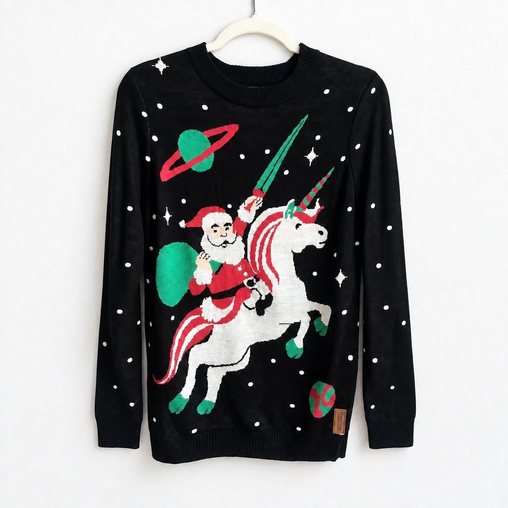 Tipsy Elves Christmas Sweater Men's Small Santa Claus Unicorn Space Festive Top